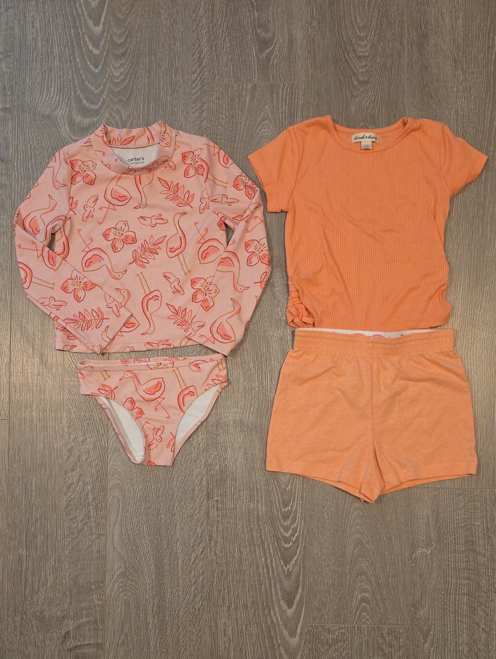 Carter's Pink Flamingo Rash Guard Set with Peach Short Outfit